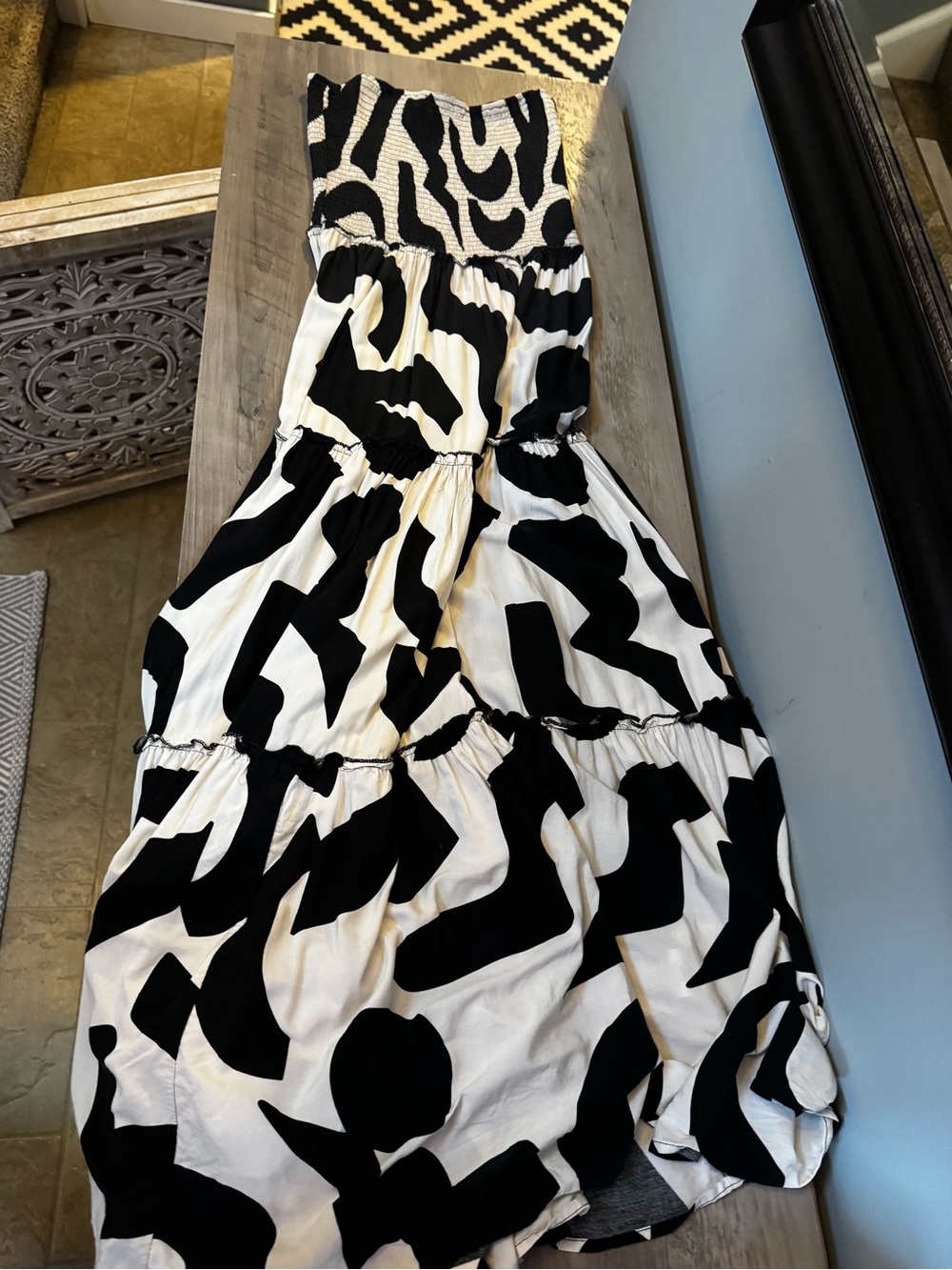 Anthro Abel the Label Black & White Abstract Maxi Dress - Sleeveless Summer Midi - Picture 4 of 11